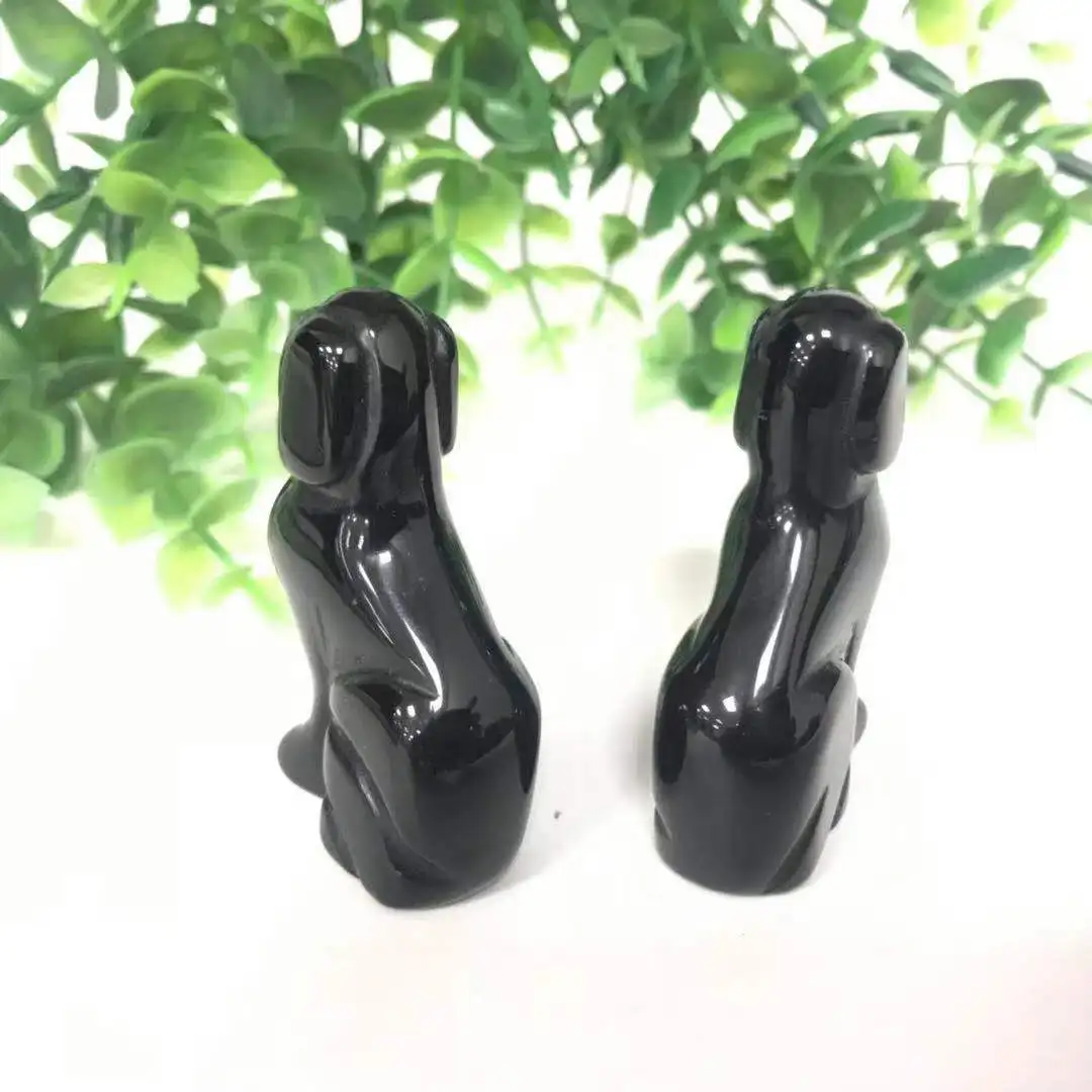 2 inch High Quality Natural Black Obsidian Dog Shape Stone Hand Carved For Gift& Home Decor ZJJ