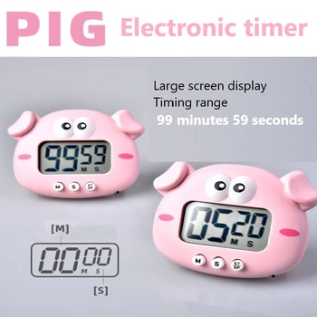 

1PC Cute Cartoon Piggy And Chicken Electronic Timer Kitchen Baking Alarm Clock Student Learning Reminder Without Battery
