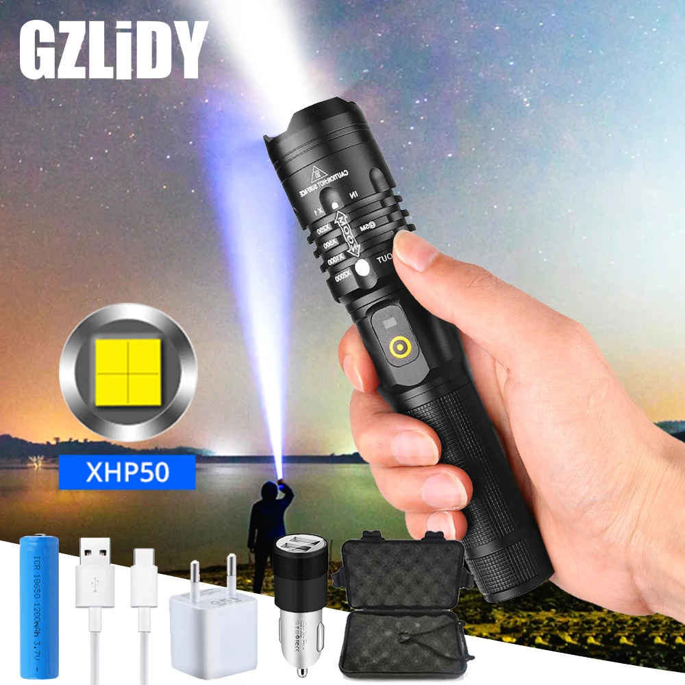 

Super Bright XHP50 LED Flashlight Rechargeable 3 Lighting Modes Zoomable Torch Use 18650 Battery Suitable for Outdoor Adventures