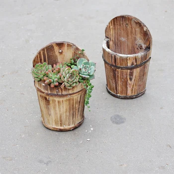 

1PC Hanging Succulent Flower Pot Creative Wooden Flowerpot Retro Bonsai Plants Pot Manual Hanging Flowerpot for Home