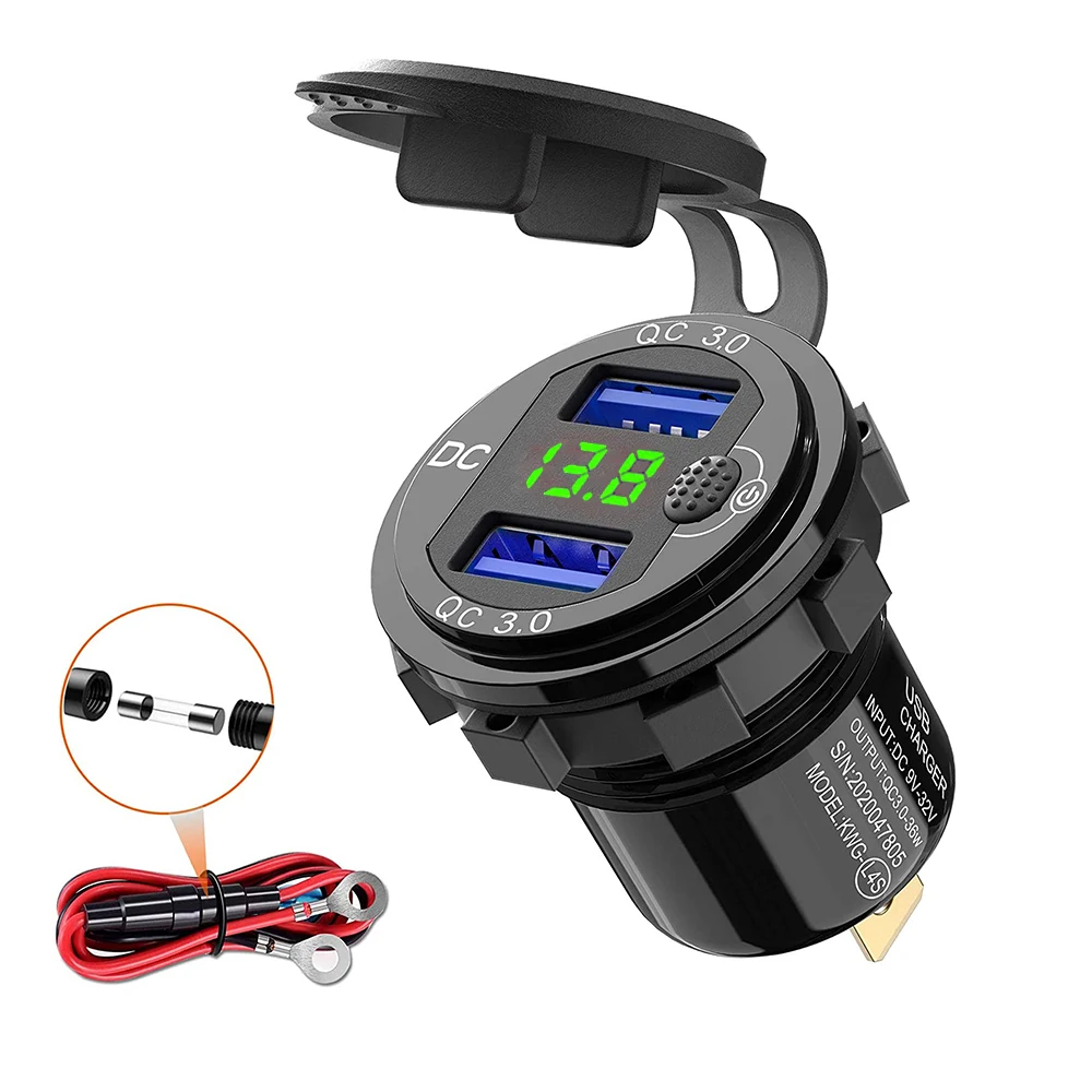 Зарядное устройство с двумя USB-портами QC 3 0 12-24 В 36 Вт алюминиевый