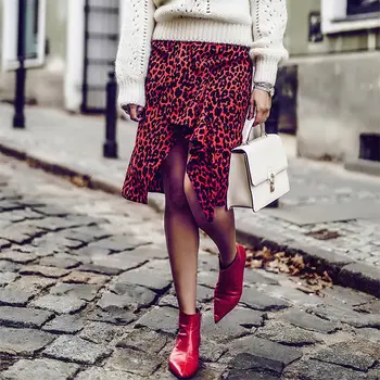 

Red Leopard Printed Skirts Women Ruffles High Waist Irregular Skirt Female 2020 Summer Fashion Streetwear Sexy Bottoms Ladies