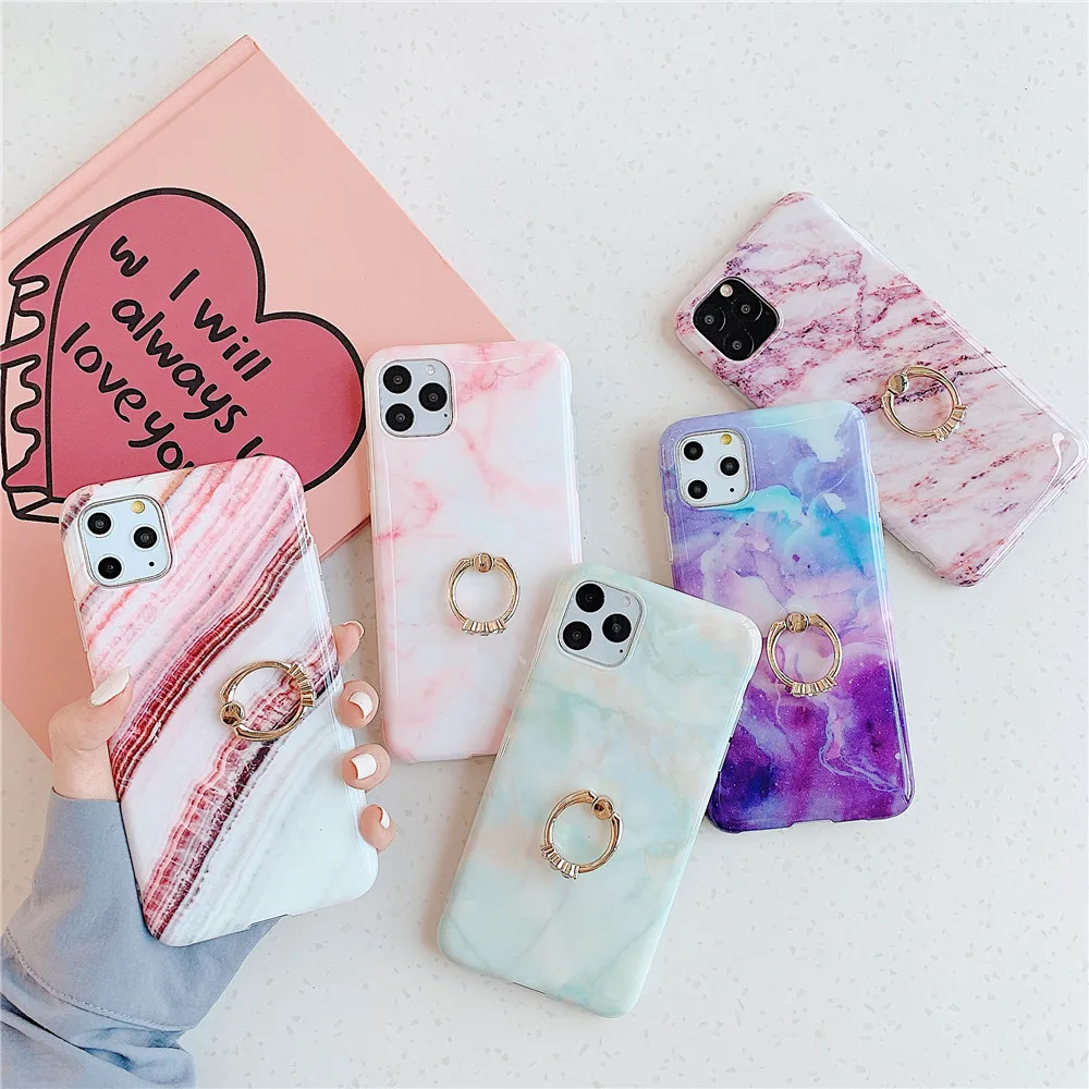 

Phone Case For iPhone 11 Pro Max Case Cover For iPhone 11 X XR XS Max Case Luxurry Marble Soft Silicone Finger Ring Cover Capa