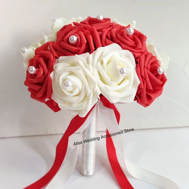 200-12 pezzi di fiori di rosa artificiale in velluto rosa bianca rose finte realistiche con steli lunghi per la festa di nozze, San Valentino, compleanno  15