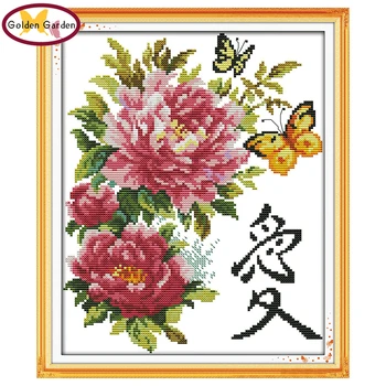 

GG Butterflies over flowers DIY needlework sets Christmas embroidery designs peony cross stitch patterns for home decoration