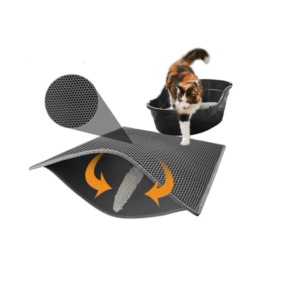 

Small Medium Large Waterproof Cat Litter Mat Pad Black Cats Litter Trapper Double Layer Nonslip EVA Protect Floor Feeding Mats