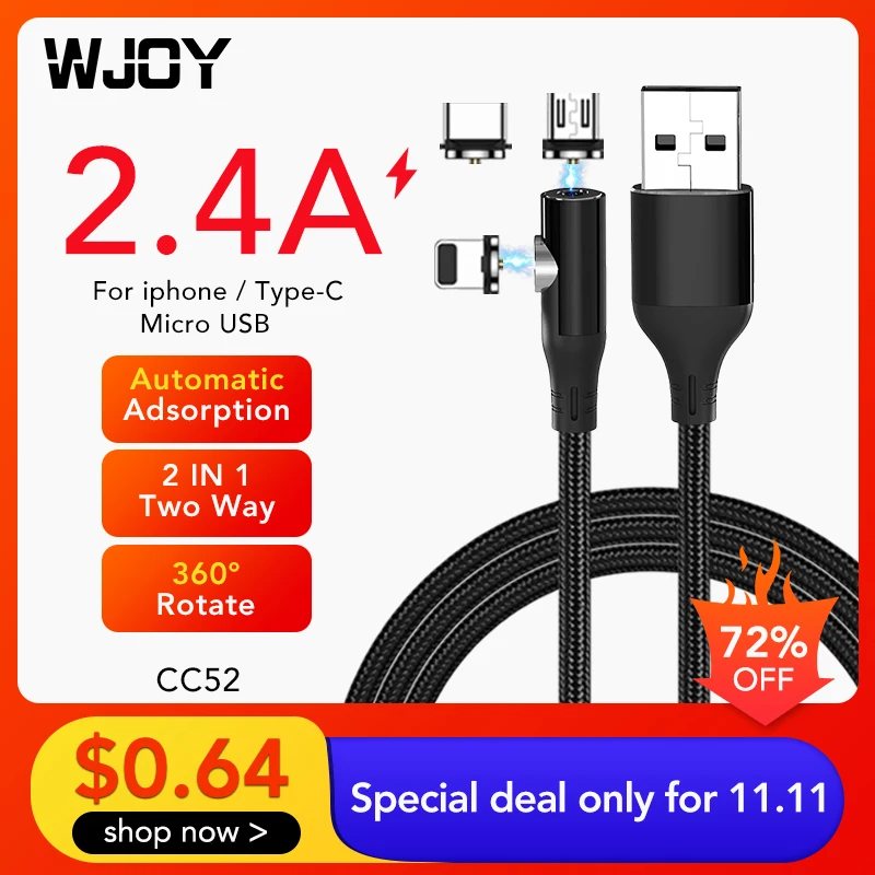 Магнитный кабель WJOY 2 в 1 адаптер Micro USB Type C зарядное устройство магнитный шнур для