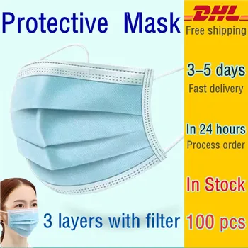 

100pcs Protective Mask 3 layers with filter anti pollution earloop masks safety disposable protection face mask DHL free shiping