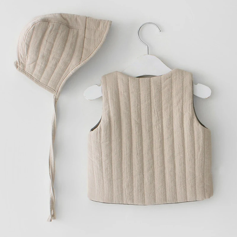 Двусторонний дизайнерский жилет для малышей осенне-зимний жилет для мальчиков и девочек утепленная стеганая верхняя одежда, куртка без рукавов+ шапка