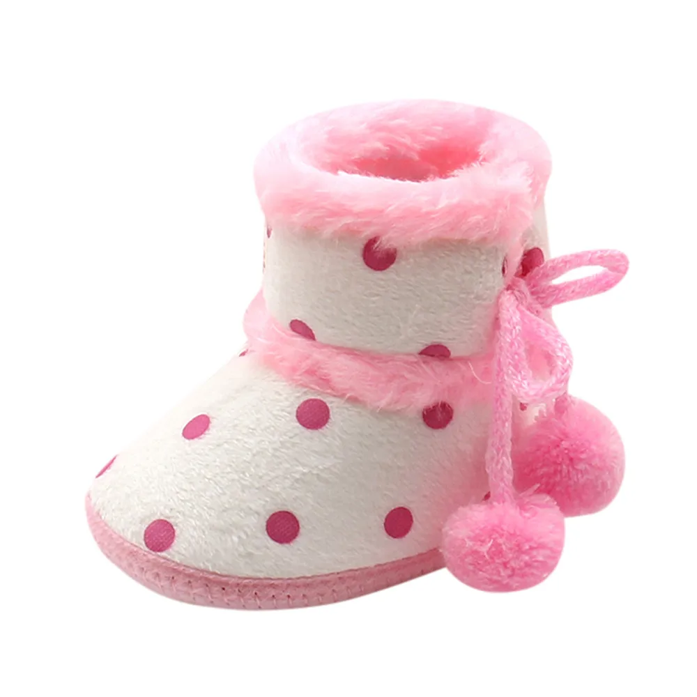 Мягкие ботиночки для маленьких девочек и мальчиков, младенческие сапоги для снега, теплая обувь для новорожденных, в горошек, Scarpe Bambino, обувь для малышей - Цвет: Pink