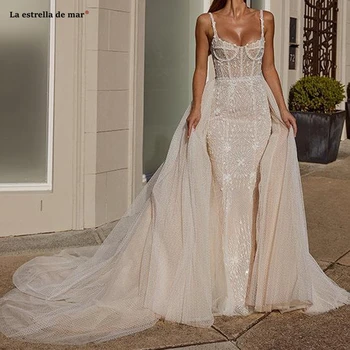 شراءVestido Novia Sirena جديد الدانتيل الكريستال مشد انفصال مثير حورية البحر فستان الزفاف زائدة Svatebni Saty فستان زفاف فاخر