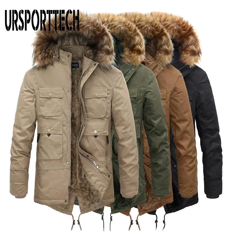 LongWinterJacketMenOutdoorFurHoodedMensWinterMaleJacket