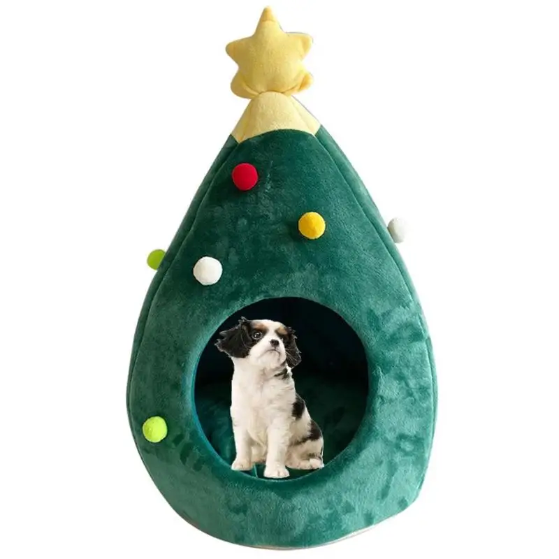 Форма рождественской елки, кровать для домашних животных, домик для кошки, котенка, щенка, питомник, зимний теплый домик для кошек, кровать для сна, продукт для домашних животных