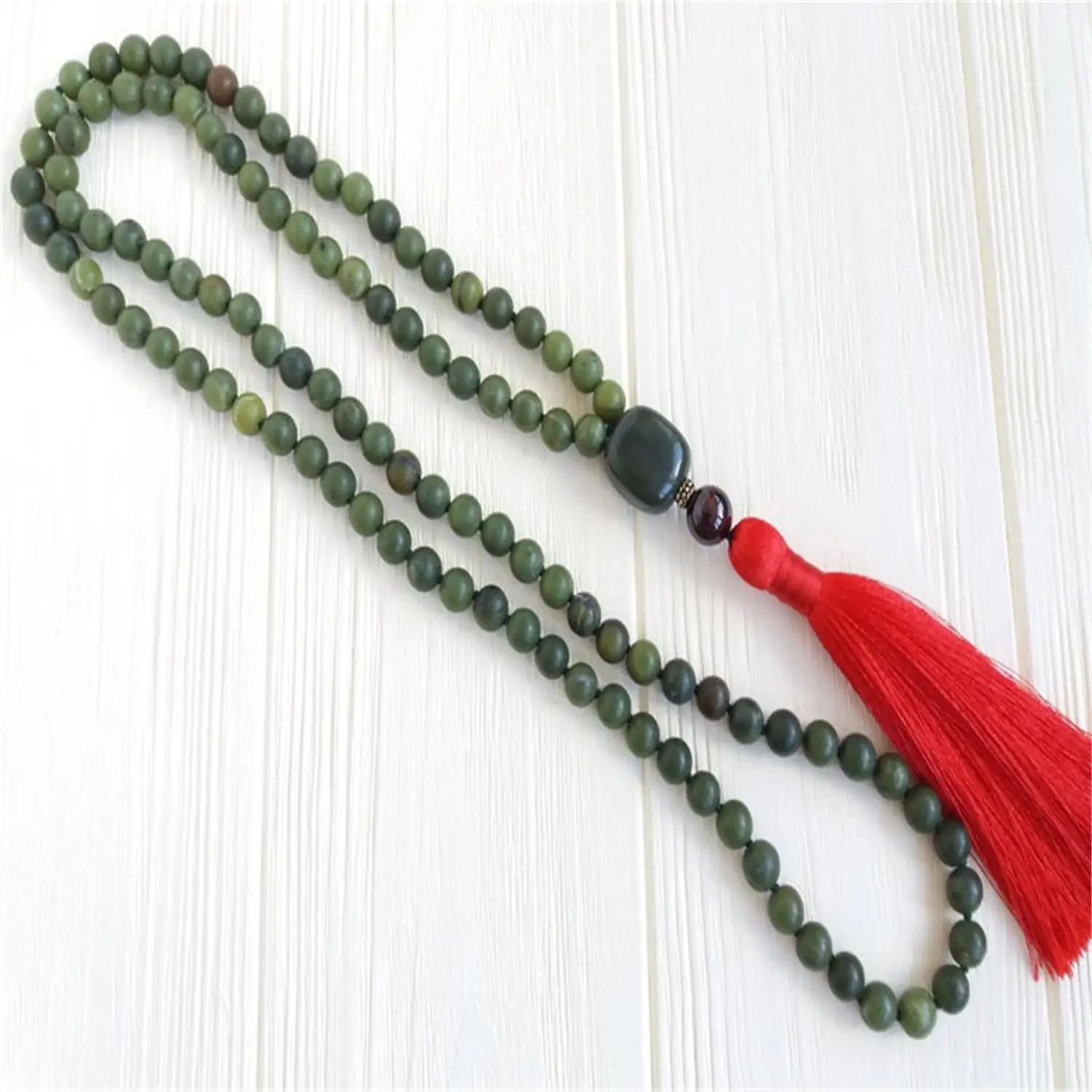 8mm Green Stone 108 Beads Handmade Tassel Necklace Yoga Mala Spirituality Chakra Prayer Japa Spiritua