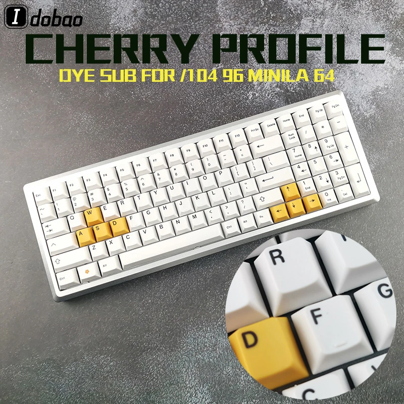 Cherry Profile White Yellow Color Keycaps Dye Sub Black Print