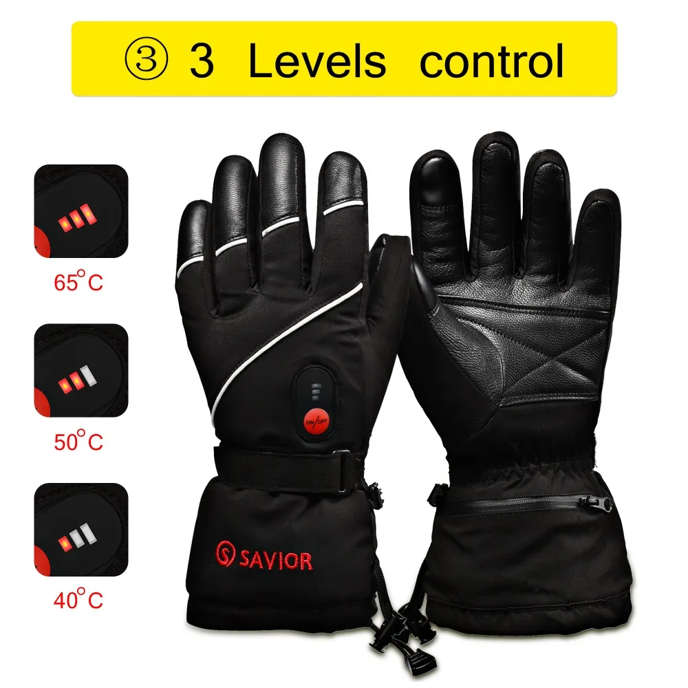 SAVIOR Heated Ski Gloves Motorcycle 3 Shift Temperature Control Skiing Heating Gloves Waterproof Electric Winter Warm Snow Glove