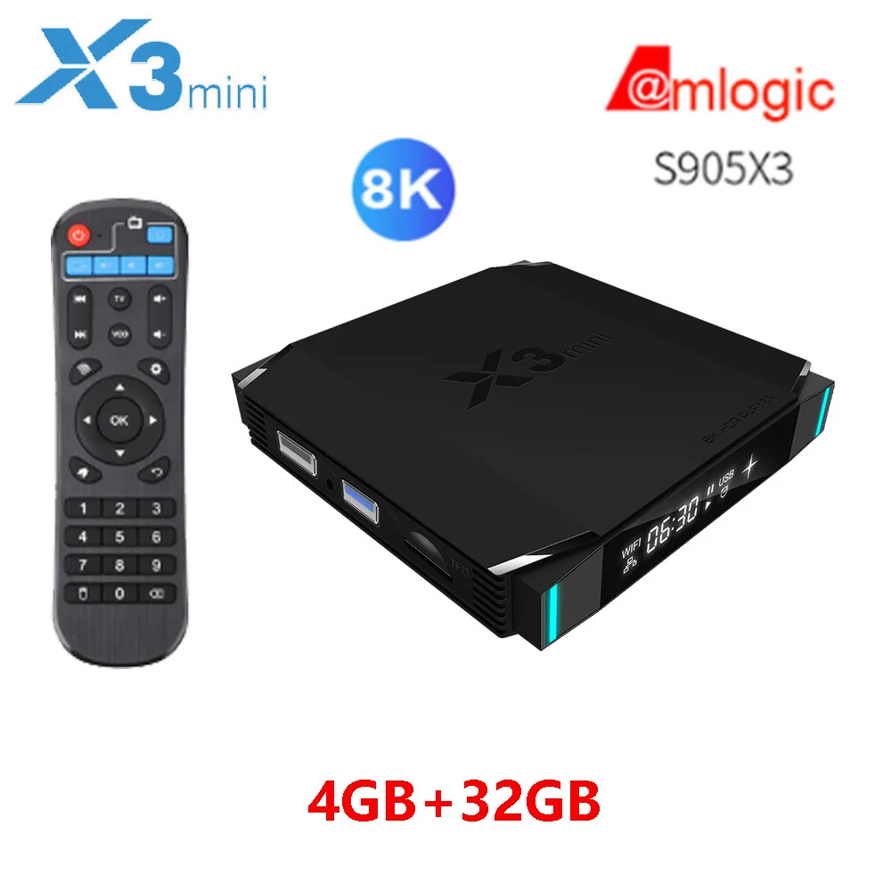 X3 Mini Amlogic S905X3 приставка 4 ГБ 32 ГБ Android 9,0 Смарт ТВ приставка 2,4G 5,8G Wifi Bluetooth 8K Youtube Netflix медиаплеер