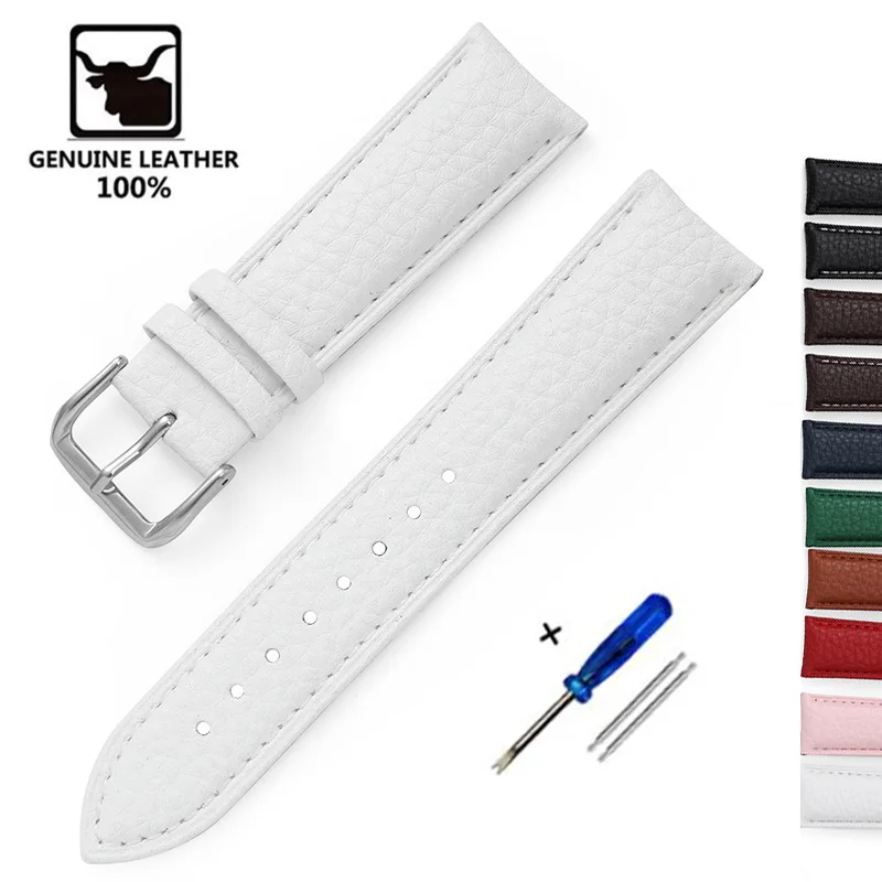 Genuine Leather Strap Calfskin Men Women Watch Band Watch Accessories Bracelet 12mm 14mm 16mm 18mm 20mm 22mm Green Blue Red