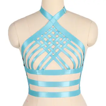 

Blue Lingerie Harness Top Cage Chest Bondage Punk Goth Strap Party Dance Plus Size Suspender Adjust Sexy Women Harness Bra Belt