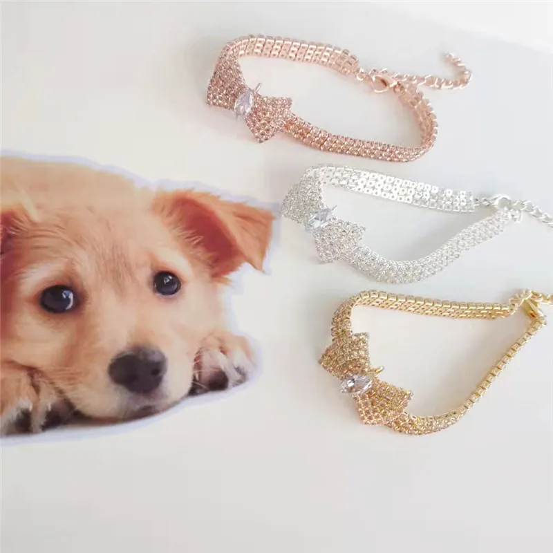 

Bling Crystal Dog Collar Cute Bow Diamond Puppy Pet Shiny Full Rhinestone Necklace Collar Collars for Pet Dogs Pet Accessories