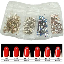 420 шт Стразы для дизайна ногтей, плоские с оборота стеклянные кристаллы, АБ амулеты, круглые стразы для ногтей, 6 размеров, украшения для ногтей