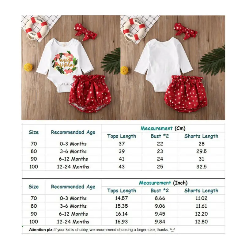 Одежда для новорожденных девочек; боди с надписью «Merry Christmas»; шорты; повязка на голову с надписью «My First Christmas»; комплект одежды из 3 предметов; Одежда для девочек
