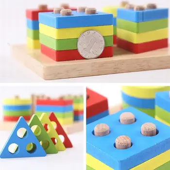 

Wooden Blocks Early Educational Toy Four Column Shape Matching Geometry Kids Color Cognition Tool 72XC