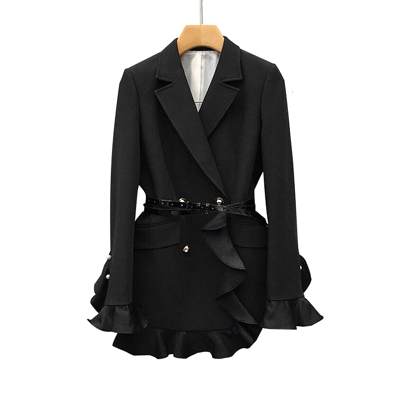 TWOTWINSTYLE Black Patchwork Ruffle Womens Suit Notched Long Sleeve High Waist With Sashes Blazer Female 2019 Autumn Fashion New (2).jpg