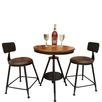 

Balcony outdoor wrought iron table and chair combination cafe tea shop bar leisure small round table and chair three-piece small