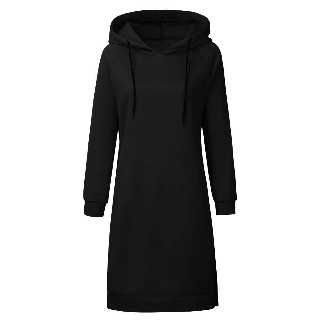 Robe hiver femme, женское платье, повседневное, одноцветное, с длинным рукавом, зимнее платье, с карманом, толстовка, с разрезом, платье, vestidos ropa mujer