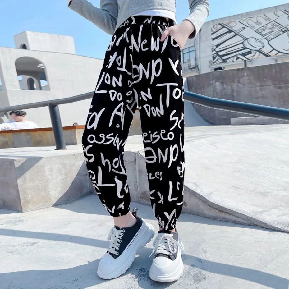 Pants For Girls Casual Style Girl Anti-Mosquito Pants Kids Fashion Letters Ankle Trousers girls pants kids pants girls trousers 5 7 9 10 11 13 14Years Teenage Clothes
