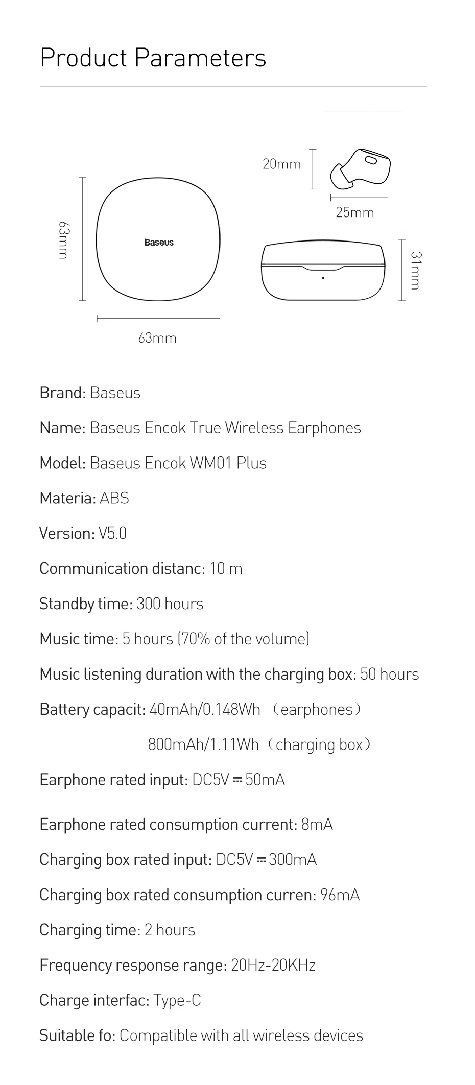 Baseus Wm01 Plus Tws Wireless Earphone 