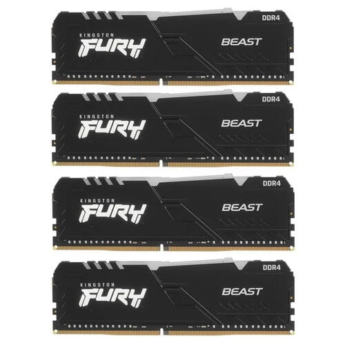 Модуль памяти Kingston Fury Beast Black RGB DDR4 DIMM 3000MHz PC-24000 CL15 - 64Gb Kit (4x16Gb) KF430C15BB1AK4/64 | Компьютеры