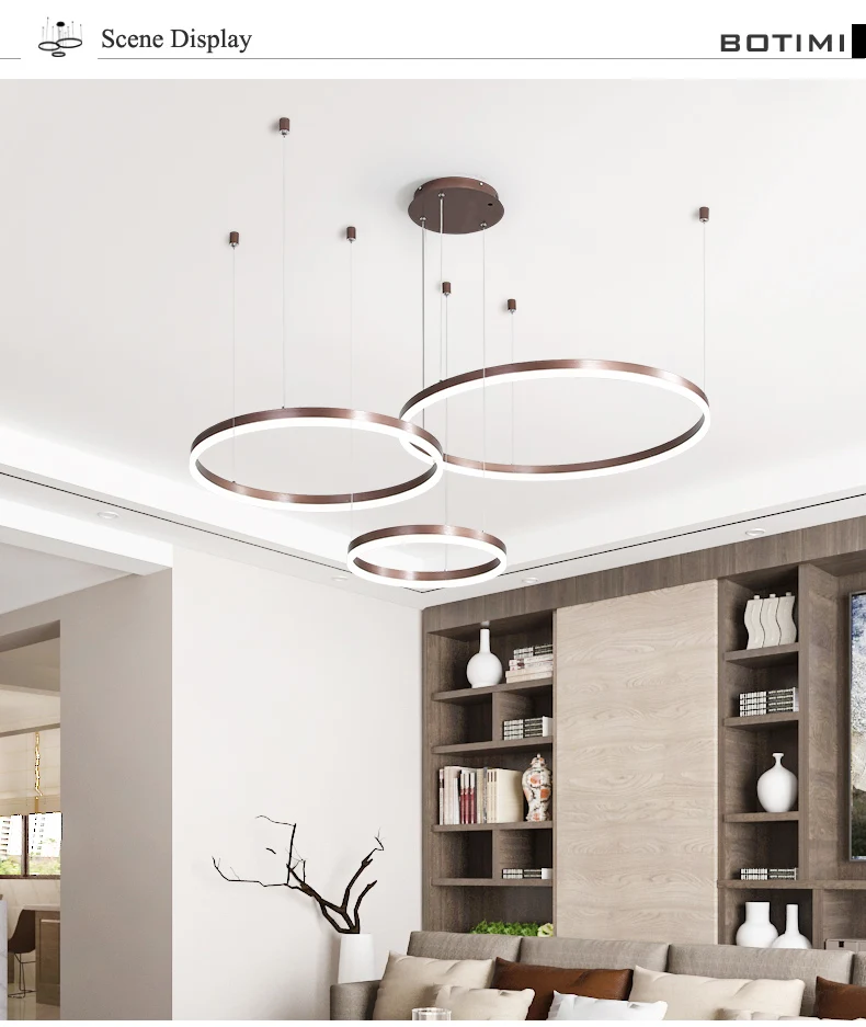 BOTIMI Art DECO LED Chandelier With Golden Rings For Living Room Black Round Layers Hotel Foyer Chandeliers 220V White Lustres