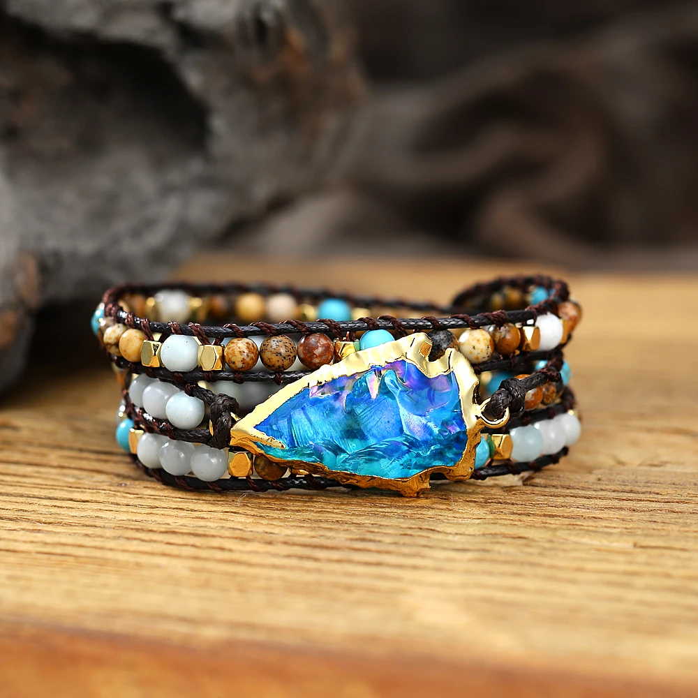 

Natural Stones Gilded Arrowhead QuartzCharm Friendship Bohemia Wrap Bracelets