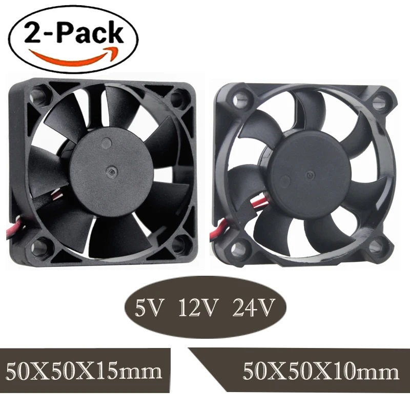 

2pcs Gdstime DC 5V 12V 24V 2Pin Plastic 5010S 5015 50x50x10mm 50mm Dual Ball PC Brushless Cooling Cooler Case Fan XH2.54 2Pin