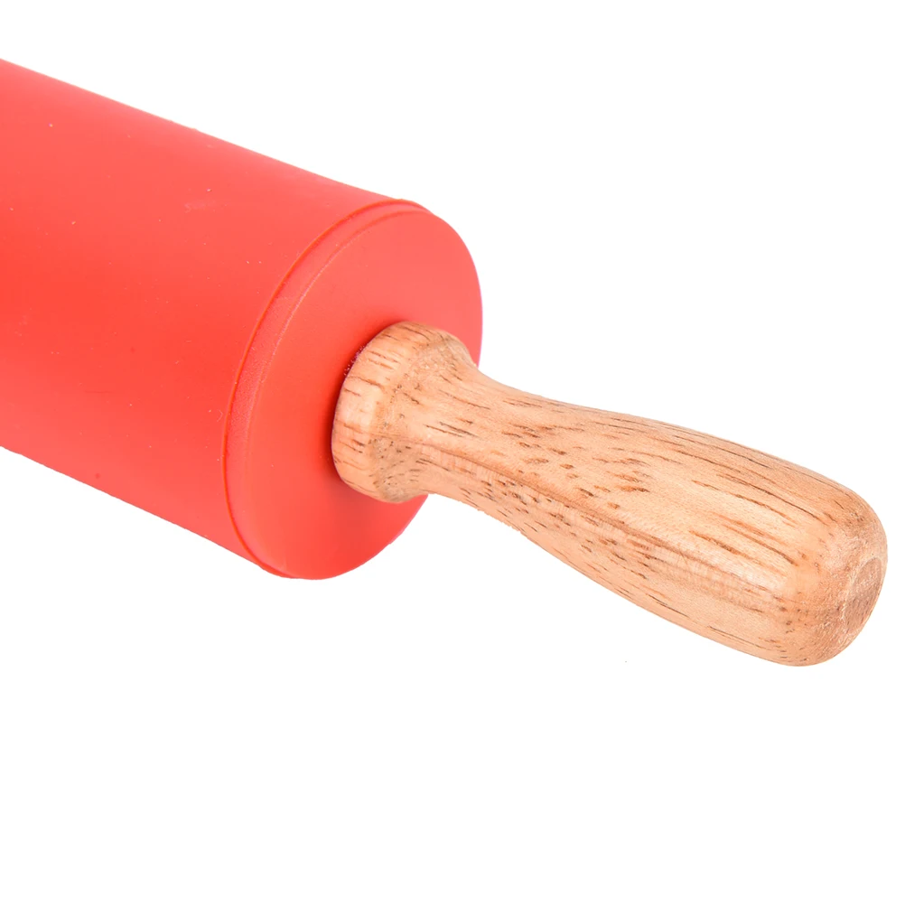 New Wooden Handle 1Pc Non-stick Silicone Rolling Pin Dough Roller Kitchen Tools Pastry Boards