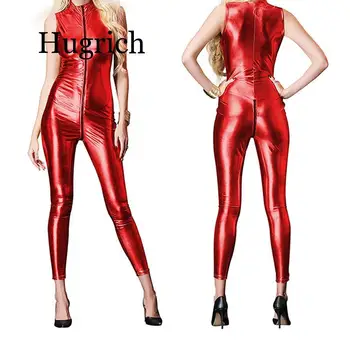 

Fashion PU Leather Jumpsuits For Women 2020 Sleeveless Sexy Zipper Rompers Womens Jumpsuit Solid Clubwear Party Bandage Overall