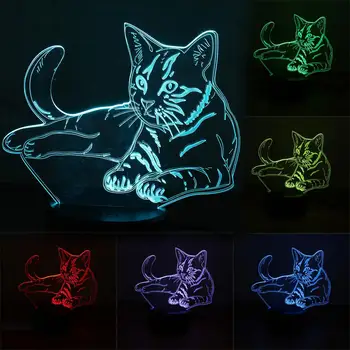 

3D LED Night Light Alert Cat with 7 Colors Light for Home Decoration Lamp Amazing Visualization Illusion gift
