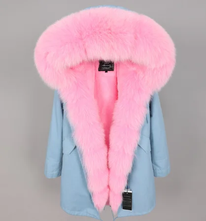 Пальто из натурального меха зимняя теплая женская одежда тонкая длинная парка с воротником из лисьего меха съемное плотное пальто с подкладкой зимняя куртка - Цвет: 22
