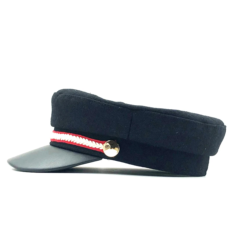 Women Wool Felt Hats Winter Cap Elegant Golden Chain Visor Style Newsboy Cap Cabbie Beret Hat for Ladies Girls 3 Colors