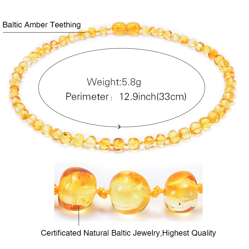 2020 Natural Baltic Teething Ambers Necklace for Baby Children Amber Necklace Handmade Original Irregular Amber Beads Jewelry