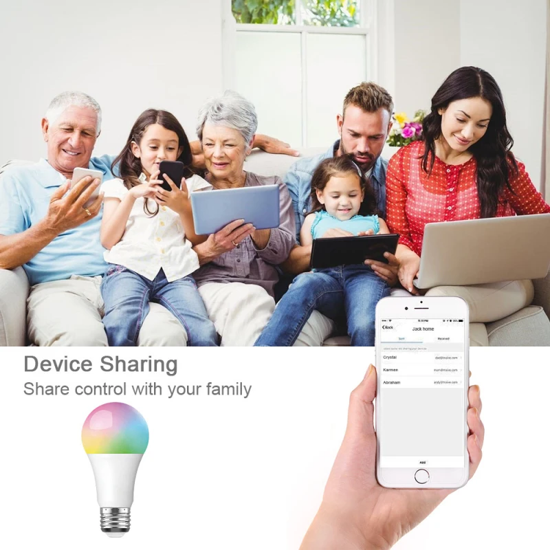 1 шт. WiFi умный светодиодный лампочка, лампа 7/9 Вт RGB RGBW E26/E27, разбудите теплую лампу, работающую с Alexa Google Home, рождественские огни