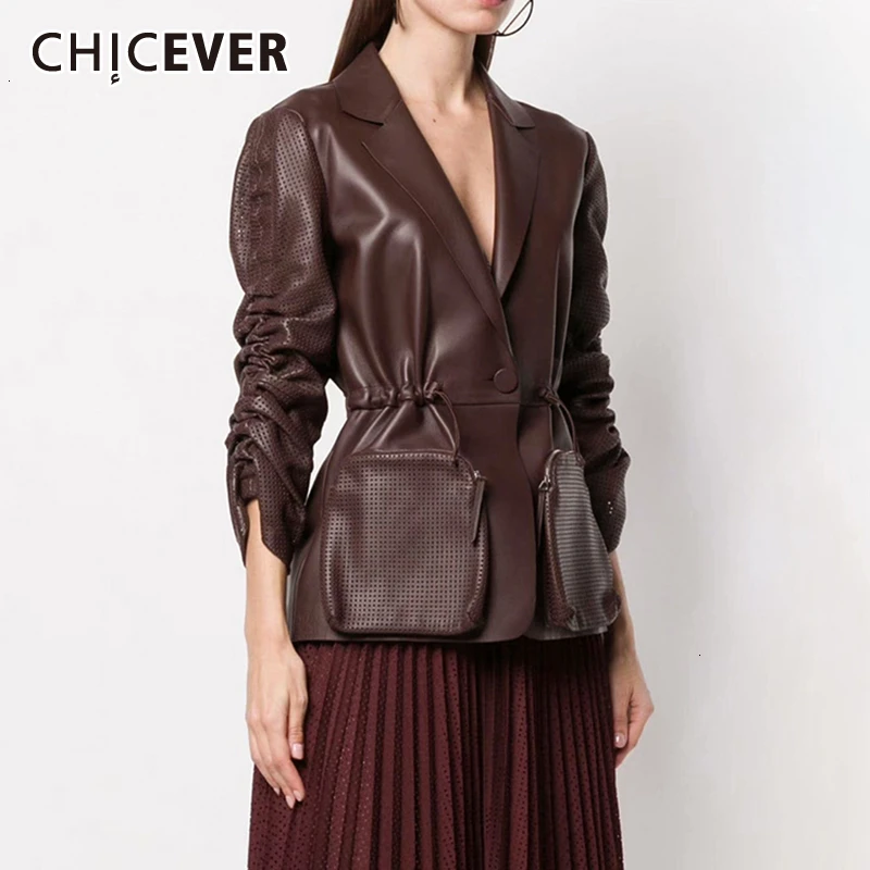 CHICEVER из искусственной кожи с рюшами Женское пальто пышными рукавами фигурным