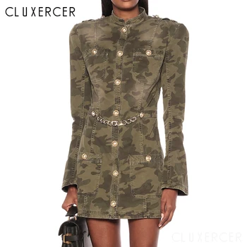 

Women Dresses Spring 2020 New Streetwear Camouflage Print Long Sleeve O-Neck Mini Dresses Female Slim Single-Breasted Slim Dress