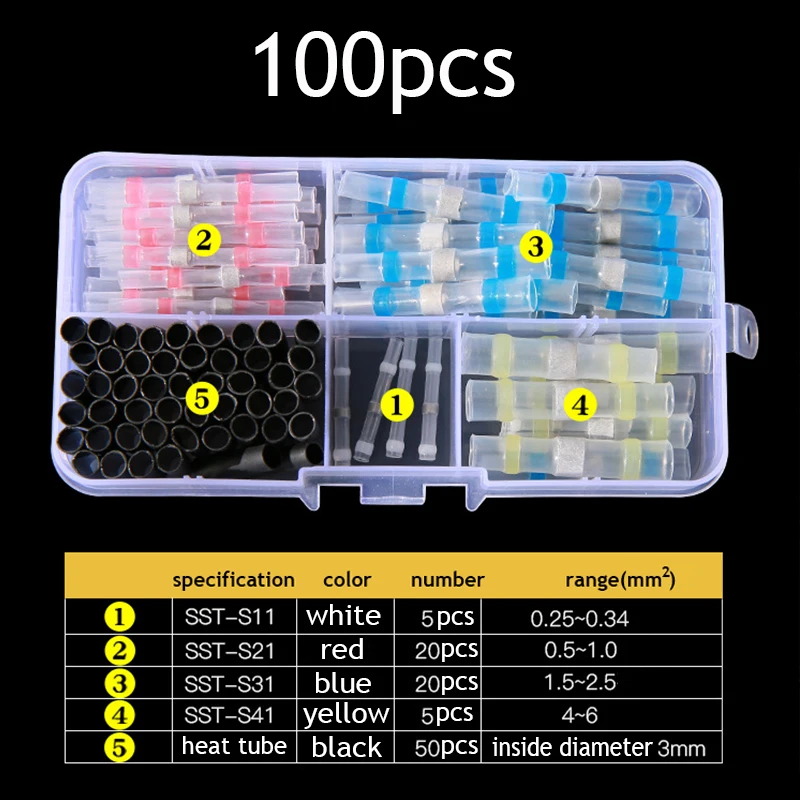 100/50 шт в наборе, Водонепроницаемый уплотнение термоусадочный припой проволока разъем усадки припоя рукав шины для мотоцикла автомобиля кабель подключения