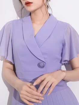 

Goddess Fan 2020 Summer New European and American Fashion Pleated Skirt he ye xiu V-neck Elegant Temperament Dress Short