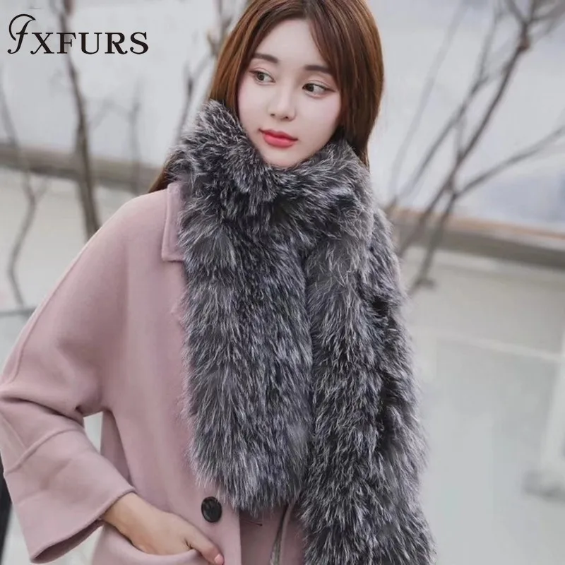 FXFURS зимний женский натуральный Лисий Мех вязанный длинный шарф высокого качества мягкие теплые шали лучший подарок глушители роскошный Лисий мех