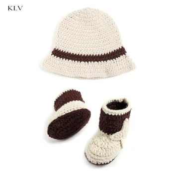 

Newborn Baby Cowboy Crochet Costume Knitted Costume Hat+Shoes Photography Props #H055#