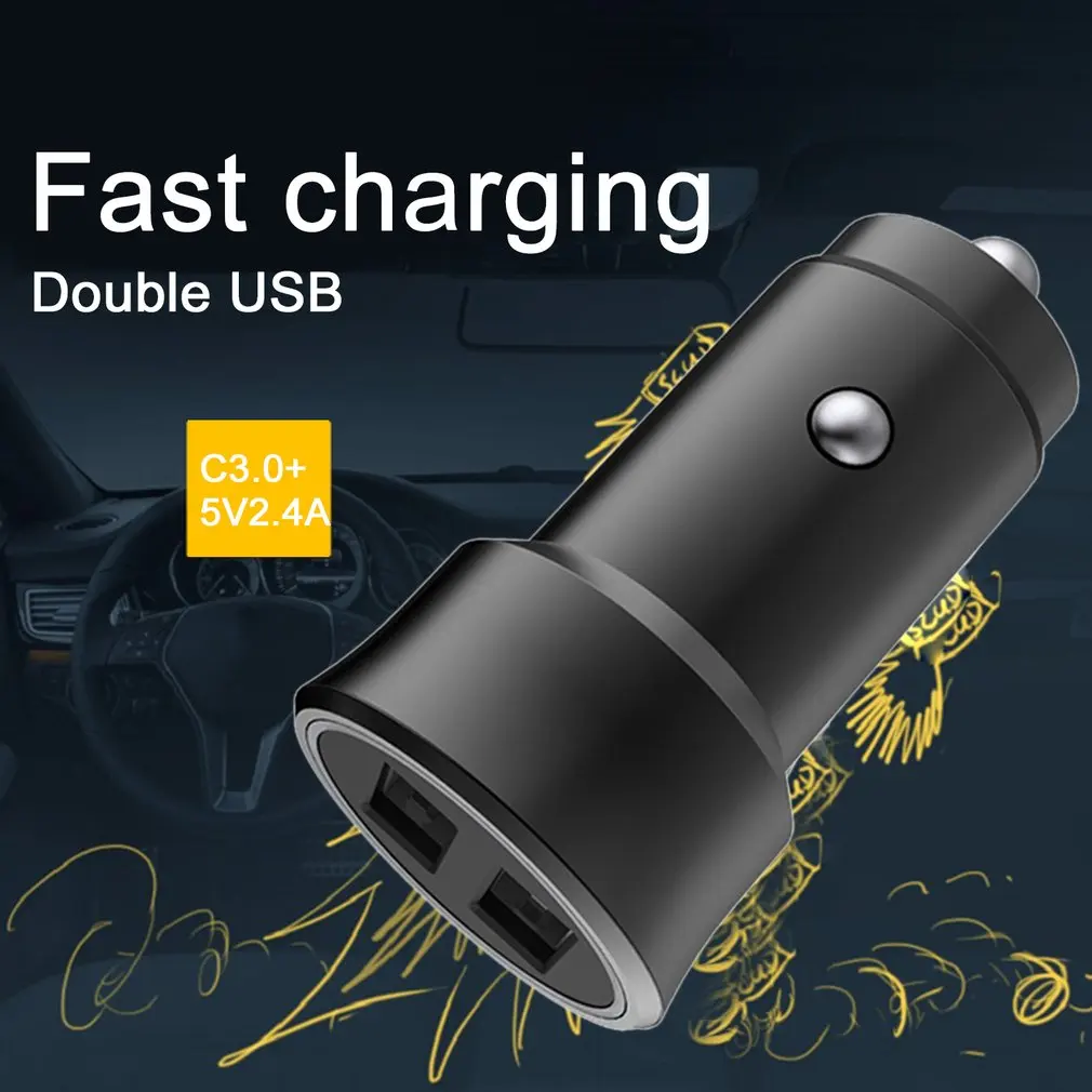 Быстрая зарядка 3,0+ 5 V/2.4A устройство для автомобиля с двумя портами USB Зарядное устройство 2 Порты и разъёмы Автомобильный держатель для телефона на Зарядное устройство с синий светодиодный индикатор для телефонов Планшеты